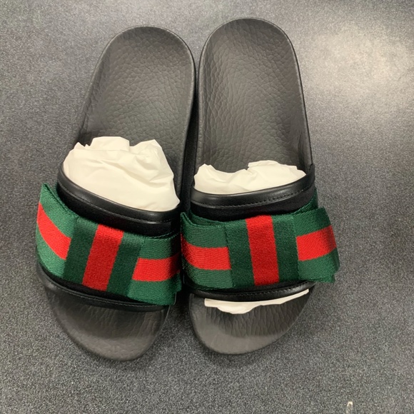 Gucci Red Green & Black Bow Slides NIB Womens - Picture 5 of 6
